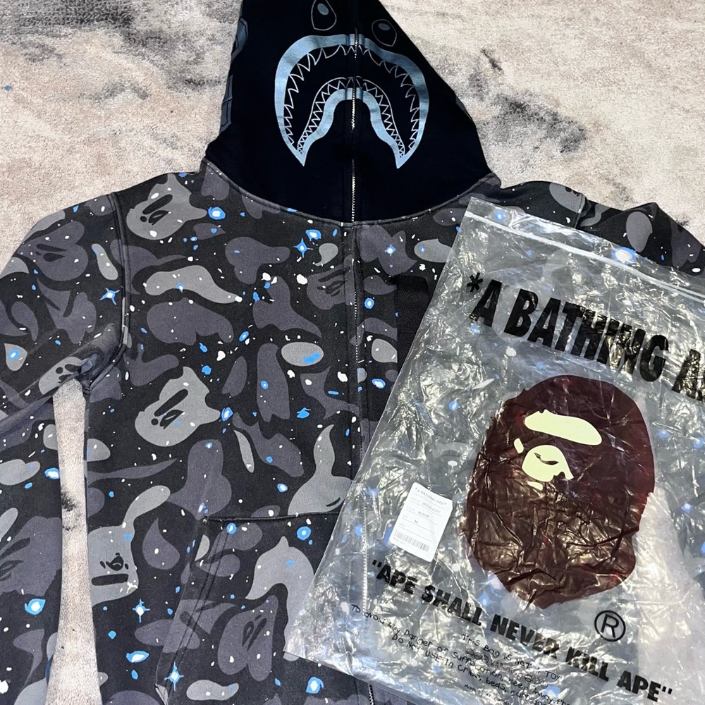 BAPE Black and Blue Zip Up Shark Sweater